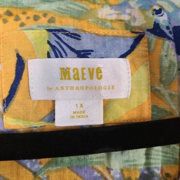 Anthropologie Maeve Yellow Tropical Cotton Lightweight Beach Vacation Buttonup - Picture 9 of 12